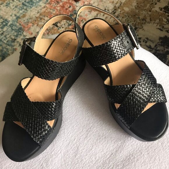 New Geox Sandals Wedge for Women Black 37 1/2 - Picture 3 of 12